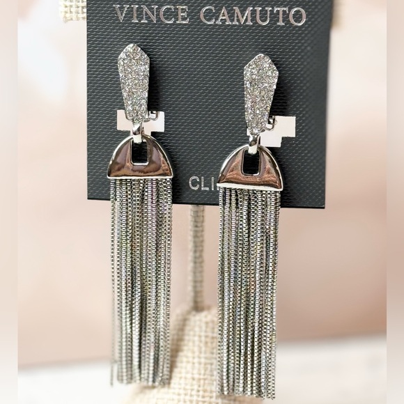 Vince Camuto Jewelry - Vince Camuto Silver-Tone Pave Tassel Clip Drop Earrings